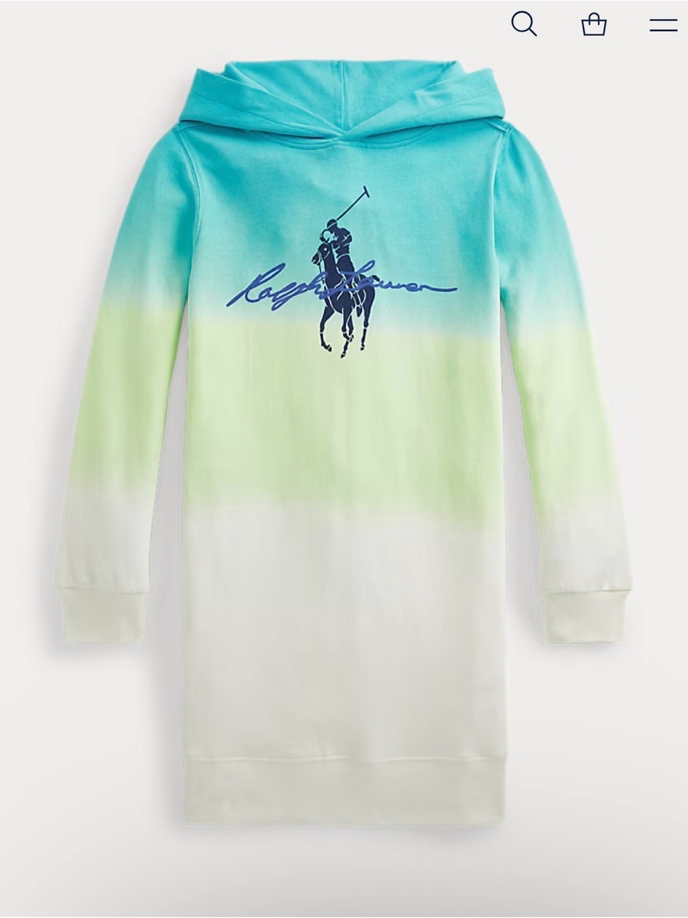 Polo Ralph Lauren White Dip Dye Girls Big Pony Ombre Spa Terry Dress sz M (8-10)